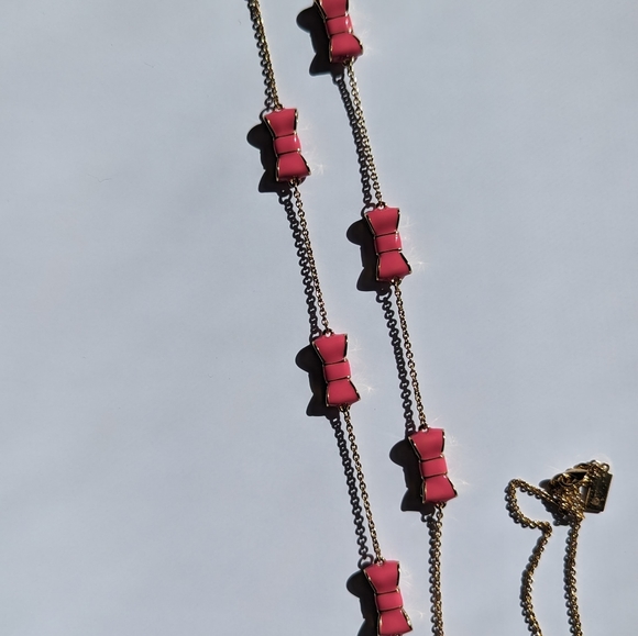 KATE SPADE New York Womens Moon River Gold Long Necklace Baja Rose Dark Pink BOW - Picture 2 of 6